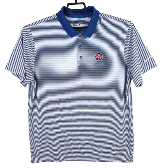 Mens Nike Golf Cubs Blue & White Striped Polo Shirt Short Sleeve Dri-Fit XL - Picture 1 of 9